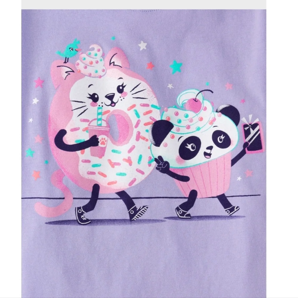 NWT The Children's Place Lavender Tee with Cat and Panda